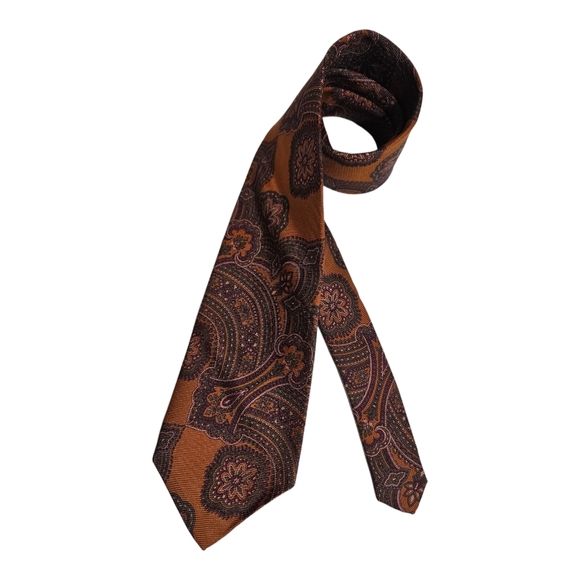 PAUL STUART Brown Paisley Silk LUXURY Tie USA - Picture 1 of 5